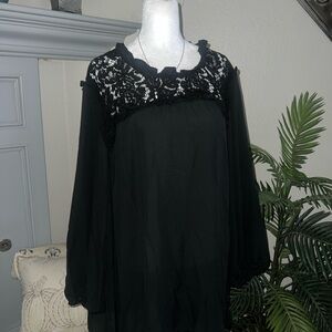 City Chic Black Lace Accent Blouse